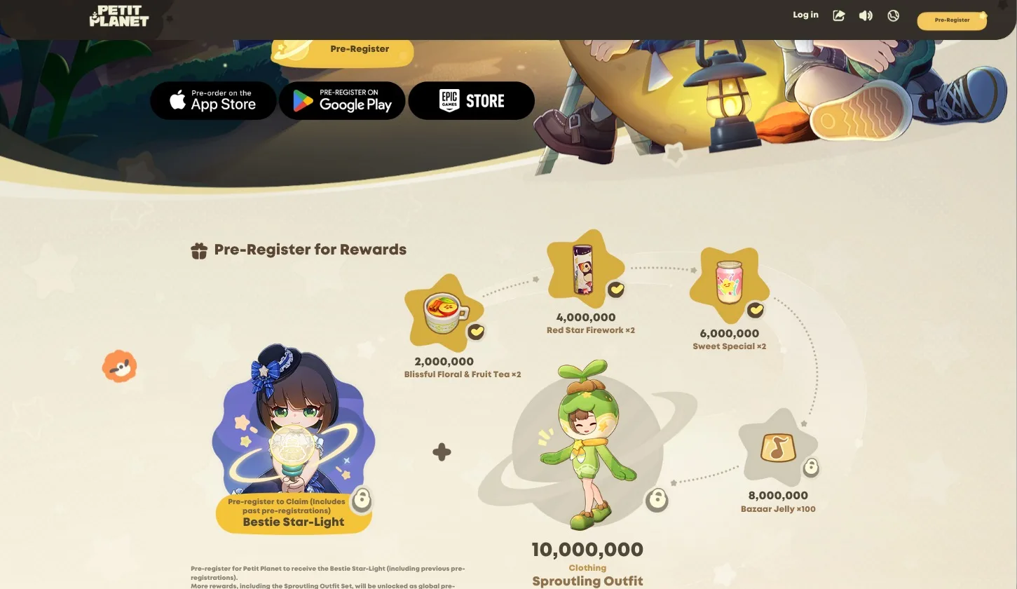 Halaman pre-registration resmi Petit Planet