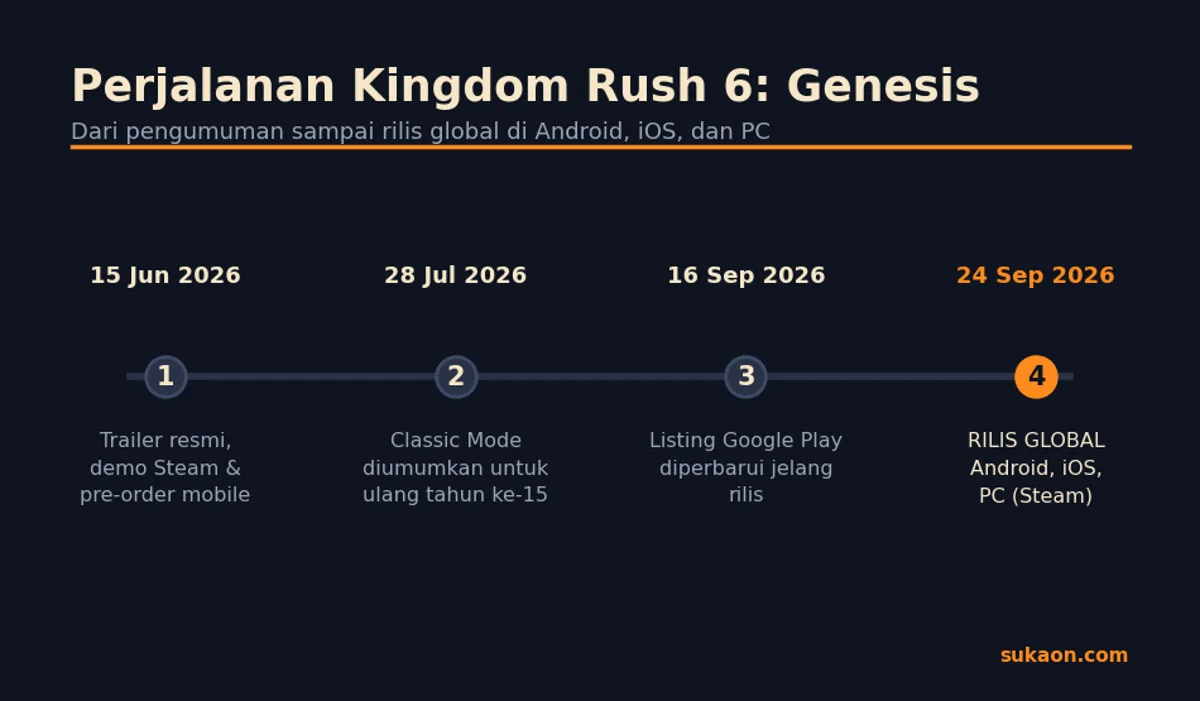 Linimasa Kingdom Rush 6: Genesis dari pengumuman sampai rilis global