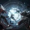 Key art resmi Call of Duty Mobile Season 9 Vampires vs Werewolves: vampir dan werewolf bertarung di udara di bawah jendela bundar