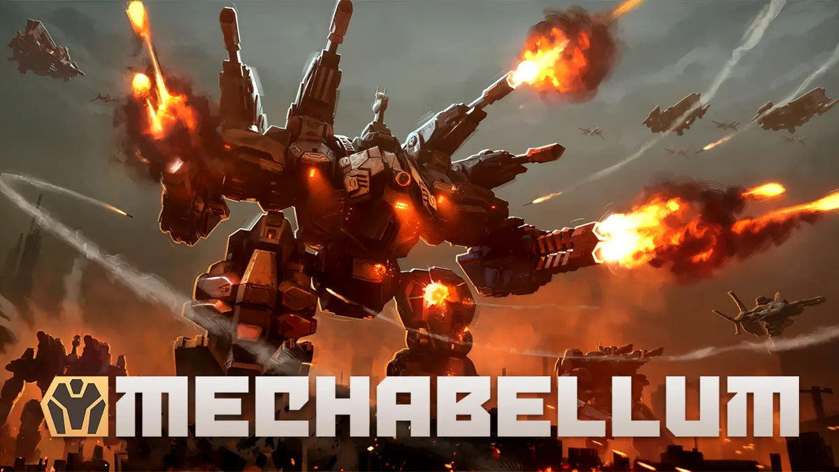 Key art resmi Mechabellum dengan mech raksasa menembakkan rudal