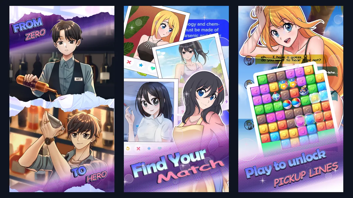 Tiga screenshot resmi HaremKing Kode Keras Cowok 3 dari halaman Google Play Digital Artha