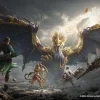 Key art resmi Monster Hunter Outlanders: Adventurer menghadapi Ruger Aidal di dunia Aesoland