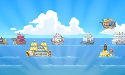 Key art resmi ONE PIECE: Grand Gourmet, restoran terapung Baratie Number Two bergaya pixel art