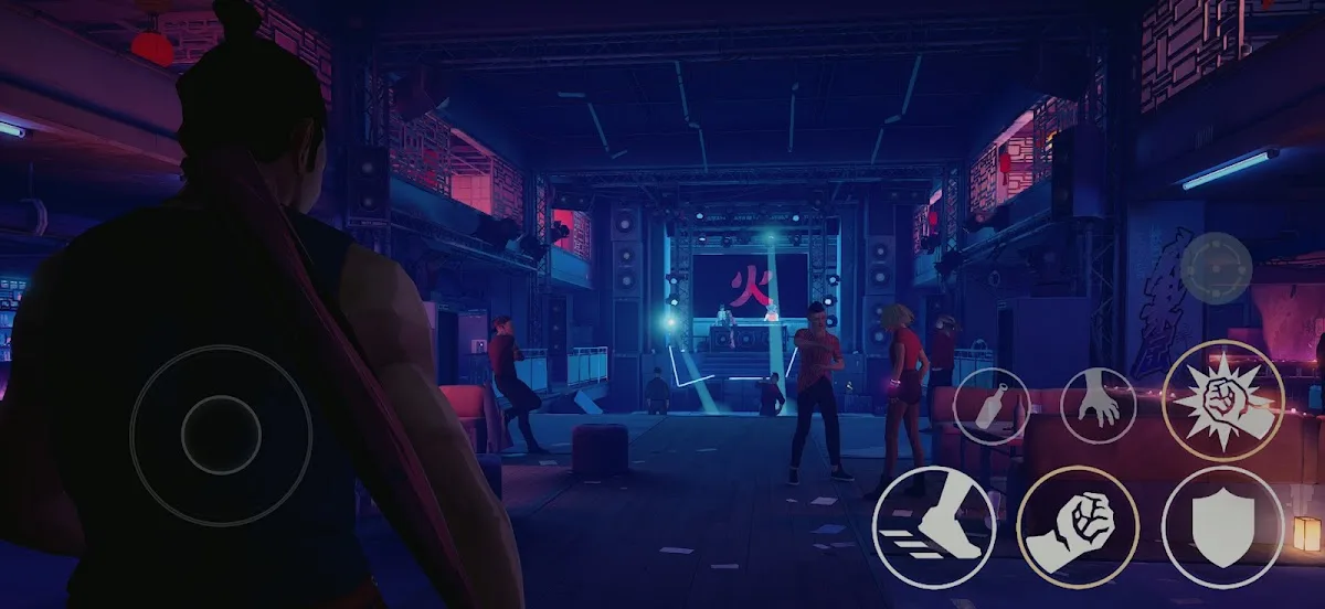 Pertarungan di level klub malam Sifu versi mobile, lengkap dengan tombol kontrol sentuh di layar