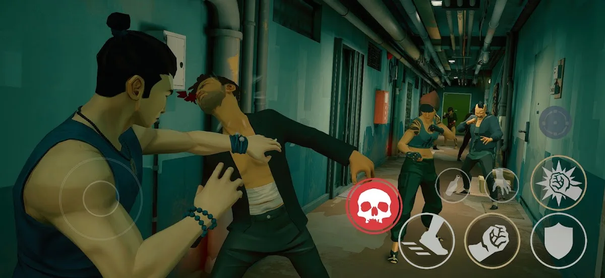 Tampilan kontrol sentuh baru Sifu versi mobile di layar HP, dengan joystick virtual di kiri dan tombol serangan, tendangan, dan blok di kanan