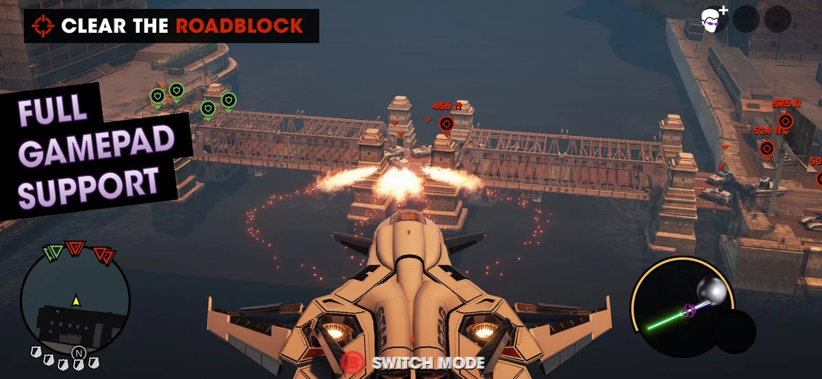 Tangkapan layar resmi Saints Row: The Third mobile dimainkan dengan gamepad