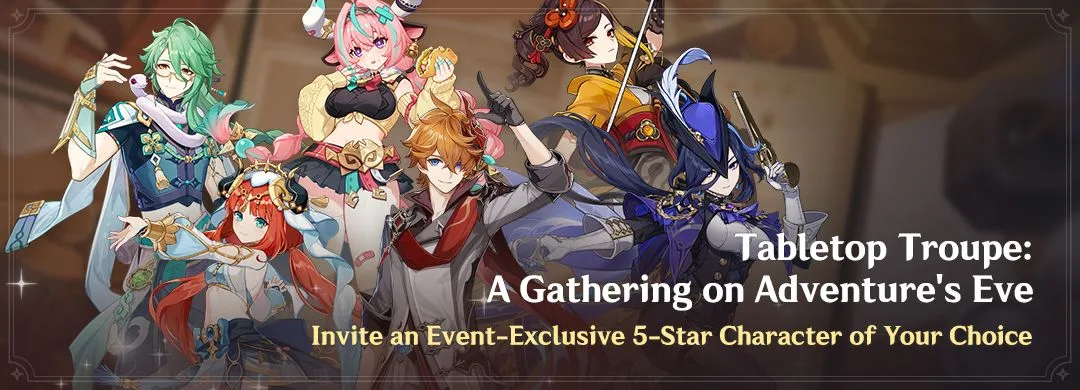 Banner event Tabletop Troupe: A Gathering on Adventure's Eve di Genshin Impact 7.1