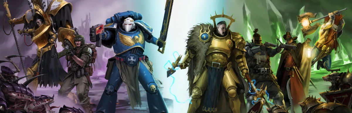 Key art resmi Warhammer Survivors: karakter Warhammer 40,000 dan Age of Sigmar