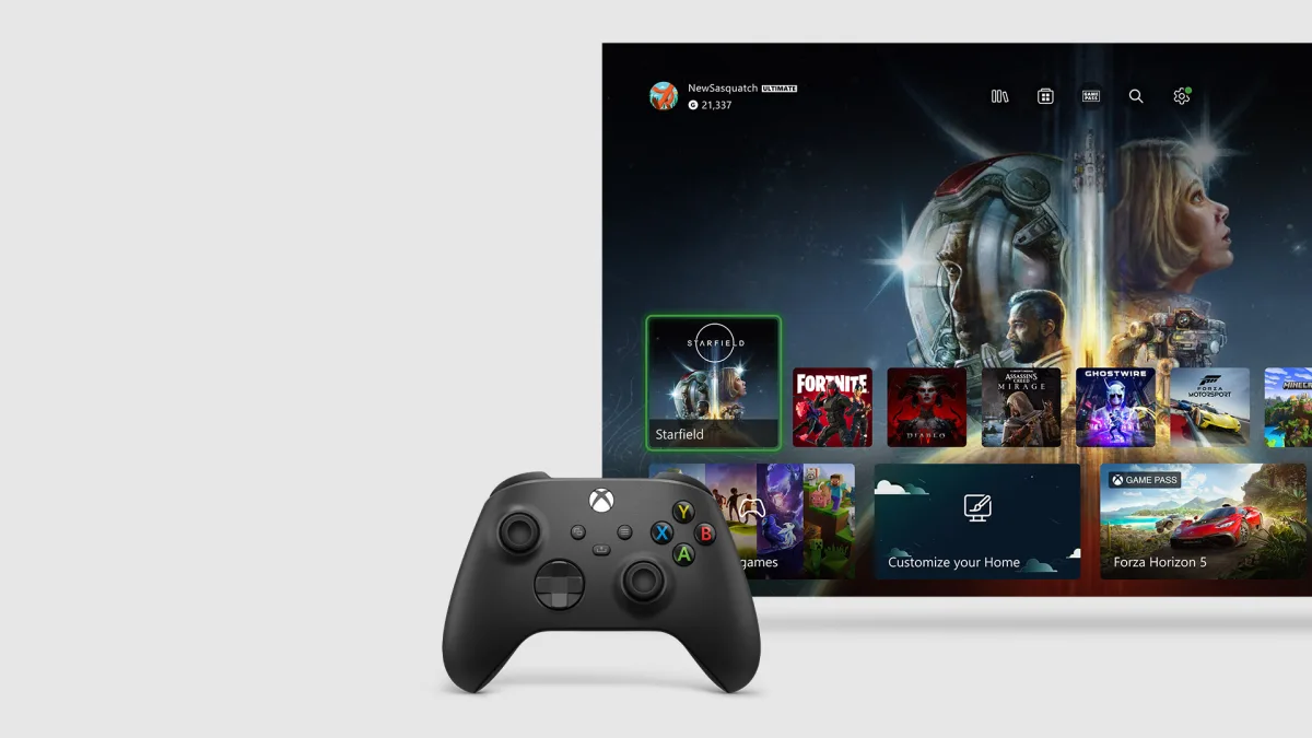Controller Xbox dan antarmuka konsol Xbox dari situs resmi, ilustrasi rumor Xbox next-gen Project Helix